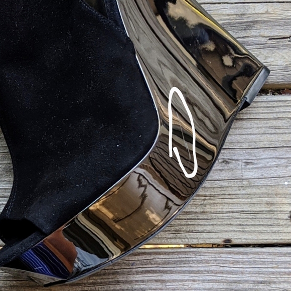 BALMAIN Cutout Leather Suede Open Toe Ankle Wedges - Picture 9 of 10